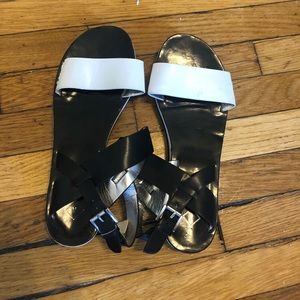Black and white color block sandals